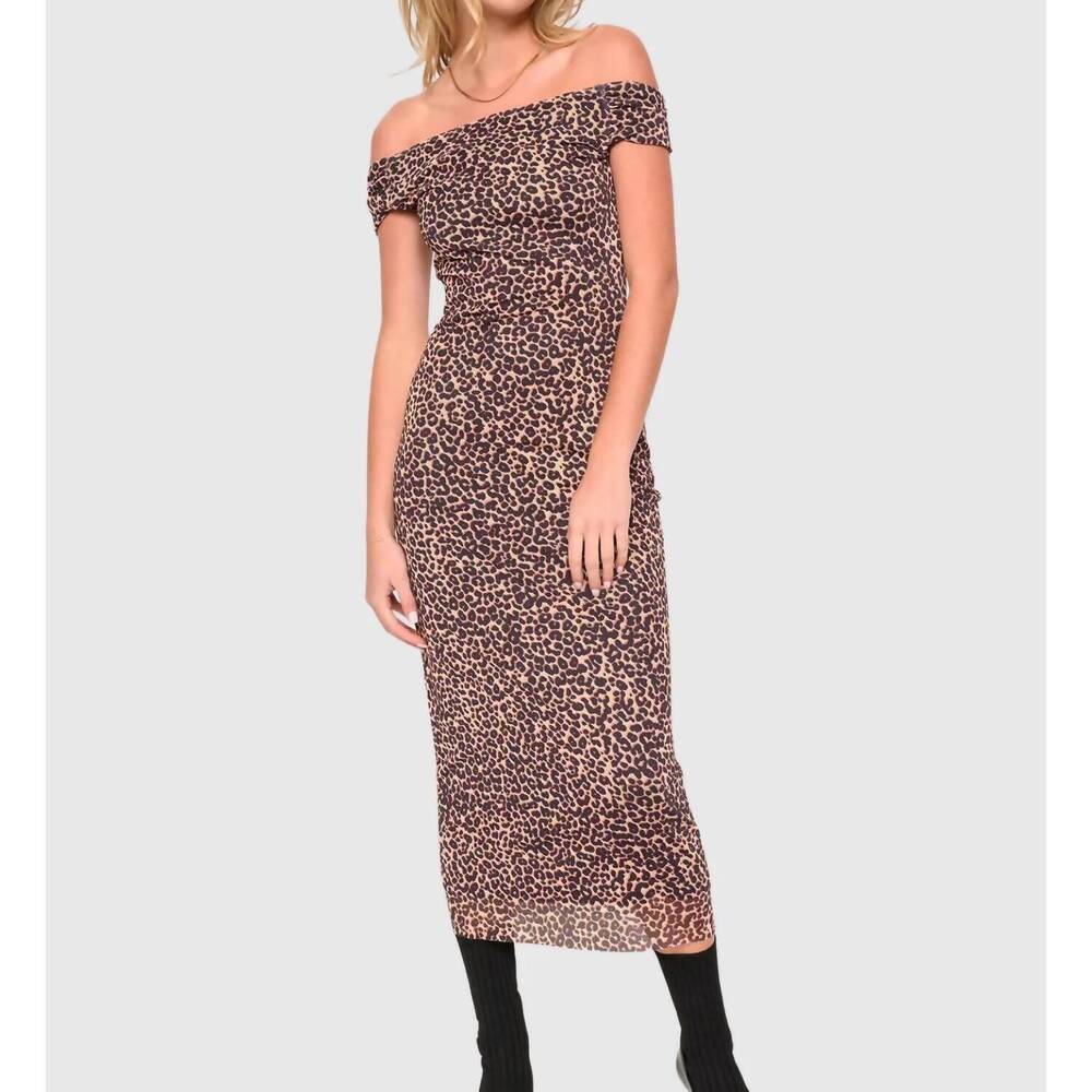 NEW LARISSA LODEN animal print off the shoulder dress in leopard